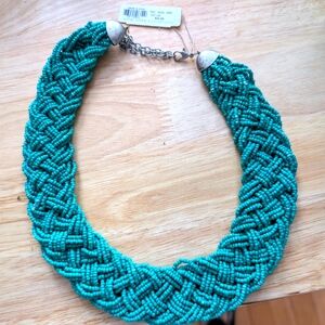 Vintage Turquoise Color Seed Bead Necklace Multi Strand Woven Braided 16-20 inch